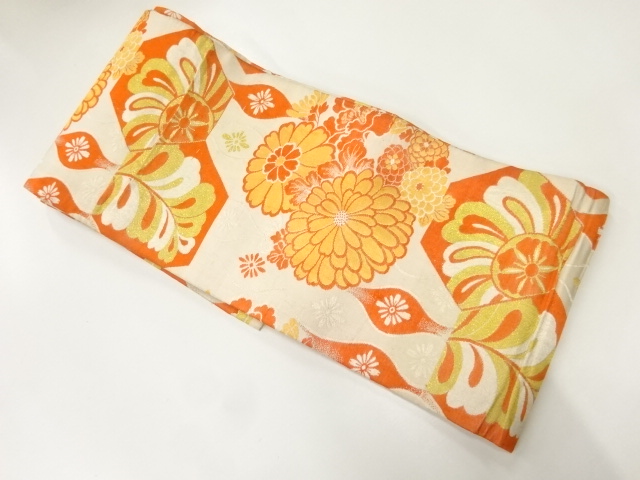 JAPANESE KIMONO / ANTIQUE OBI FOR KIDS / WOVEN KIKKO & KIKU & WISTERIA